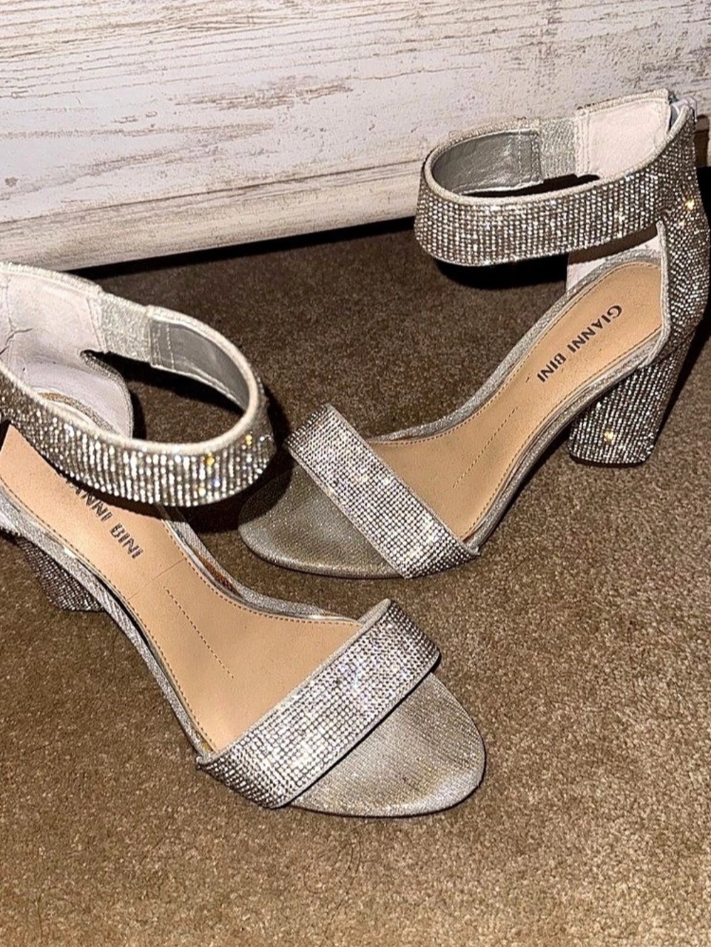 Gianni Bini Dericka Rhinestone Ankle Strap Block Heel Dress Sandals Dericka